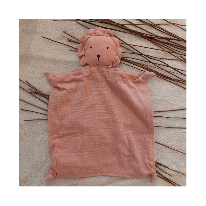 Doudou lion en gaze de coton bio